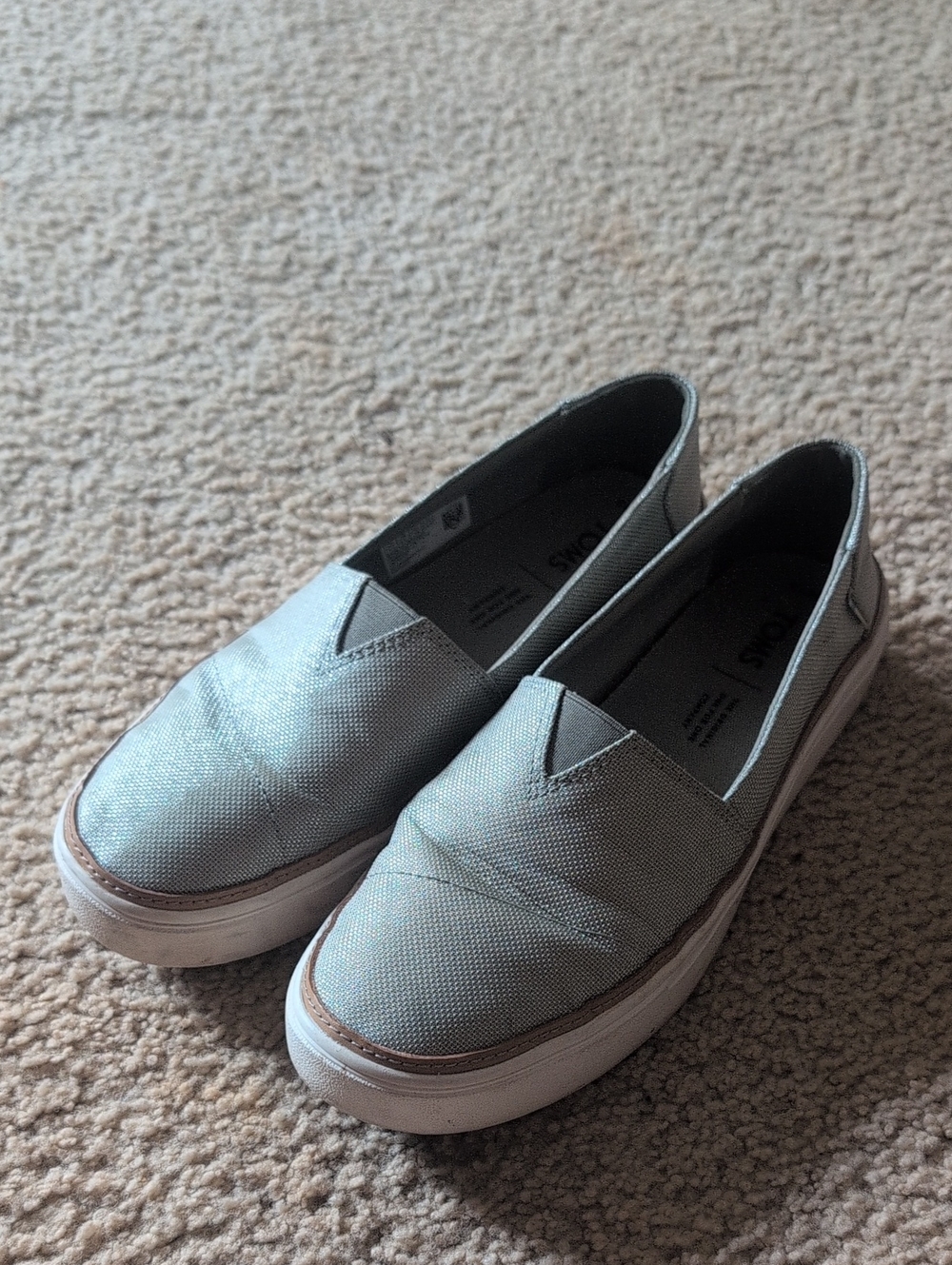 Toms Slip-On Flats in Light Gray Canvas